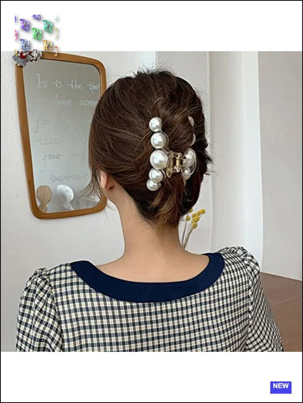 Large Pearl Hair Claw Clips for Strong Hold - Nonslip Jaw Clips for Thick/Thin